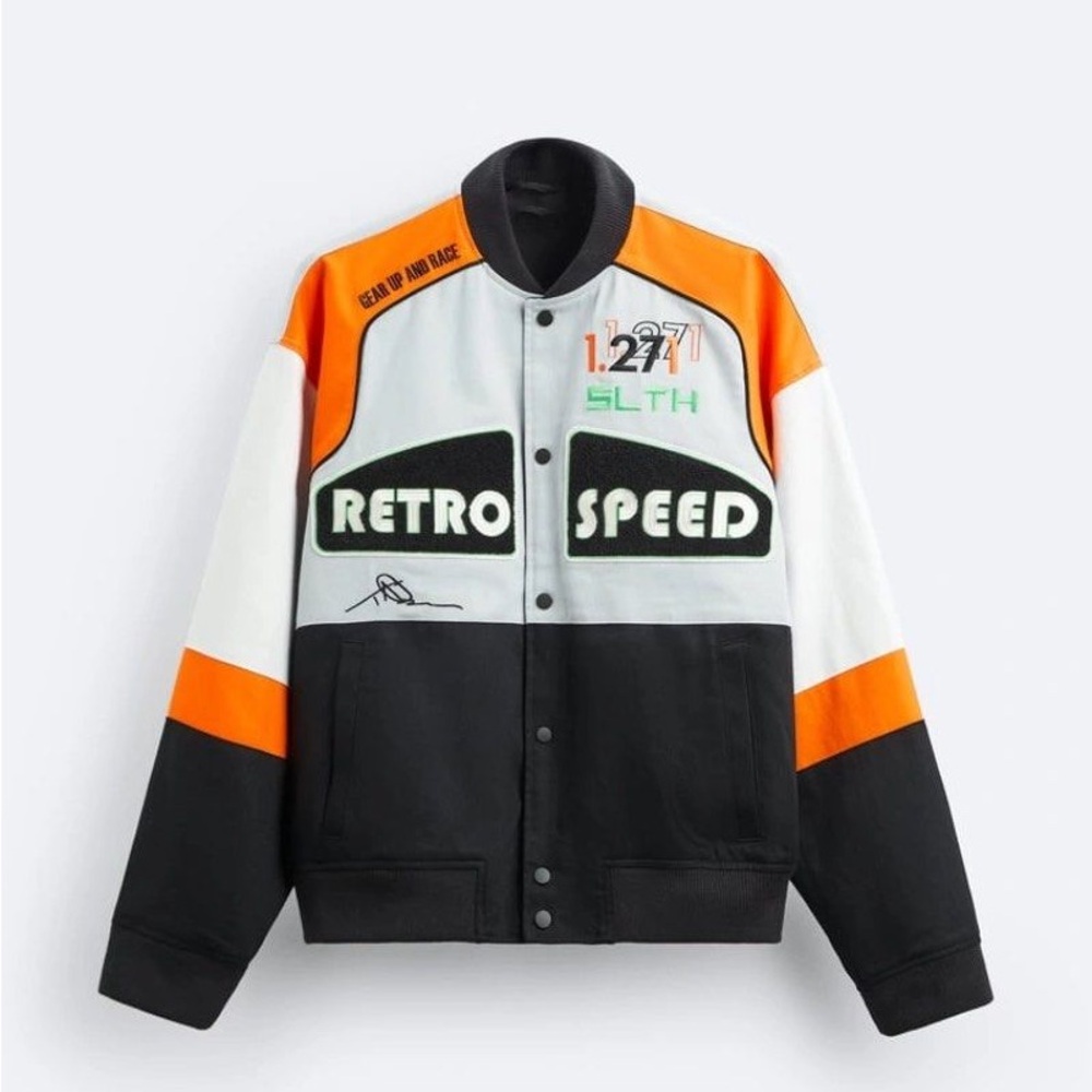 ZARA Retro Speed Color Block bomber Jacket Size Large